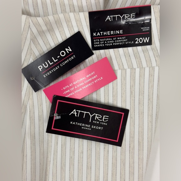 ATTYRE KATHERINE PULL ON SKORT HORIZONTAL KHAKI STRIPES WITH DOT DETAIL AT HEM - Picture 5 of 9